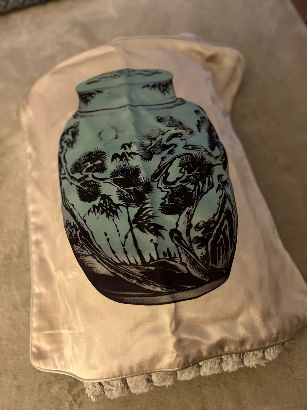 Rare Shanghai Tang Silk Pillow Cover, blue ginger jar